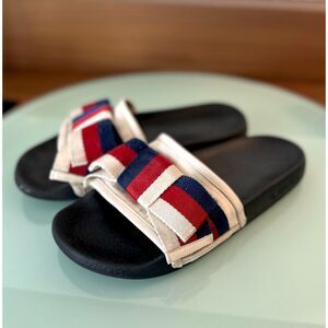 Authentic Gucci Web Ribbon Slides – Black Footbed – Size EU 37